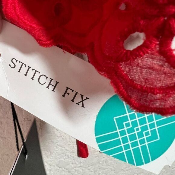 En Saison Hanna Crop Top Red Eyelet Backless Cap Sleeve Tie Back Medium - Picture 5 of 10